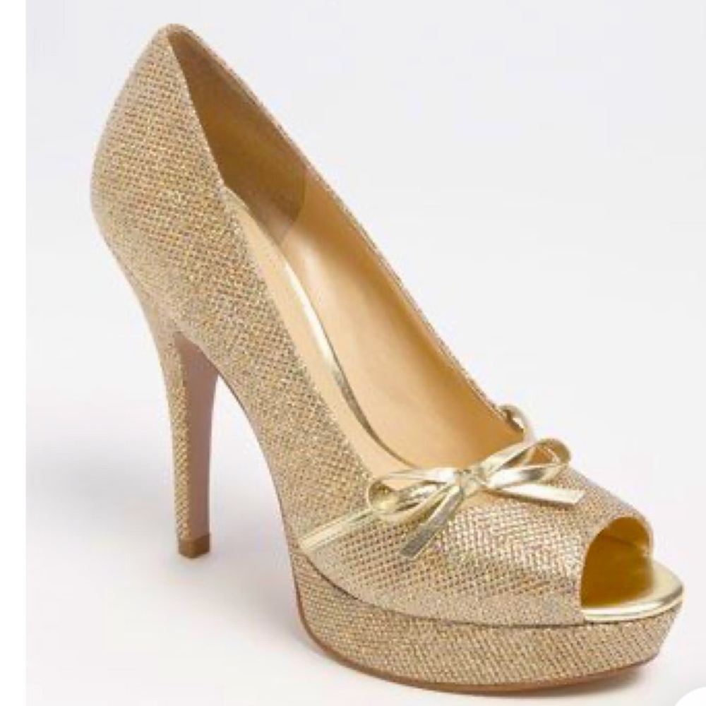 Gold Sparkle Peep Toe Heels